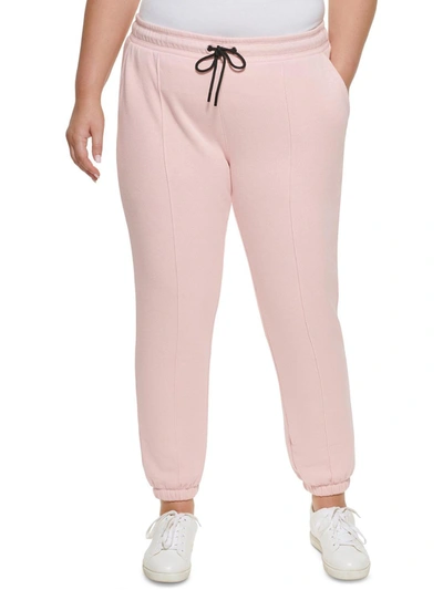 Shop Dkny Sport Plus Womens Drawstring Marled Jogger Pants In Pink