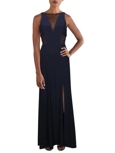 Shop Morgan & Co. Juniors Womens Illusion Mesh Inset Evening Dress In Blue