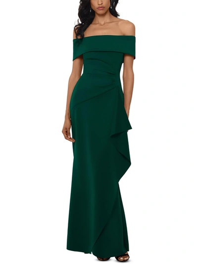 Shop Xscape Petites Womens Off-the-shoulder Gathered Evening Dress In Green