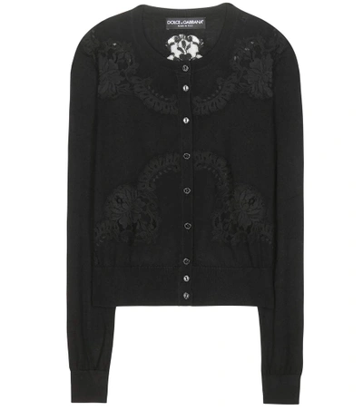 Dolce & Gabbana Lace-paneled Cashmere And Silk-blend Cardigan In Black