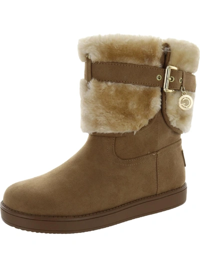 Shop Gbg Los Angeles Adlea Womens Faux-suede Slip-on Winter & Snow Boots In Brown