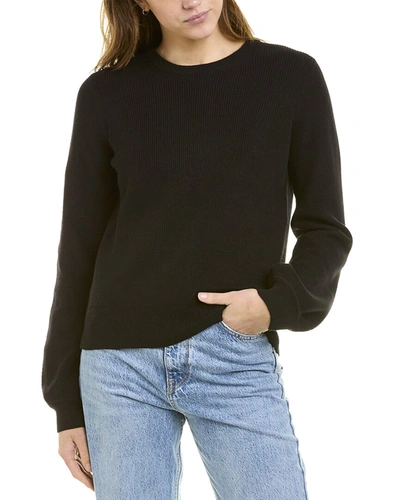 Shop White + Warren Crewneck Silk-blend Sweater In Black