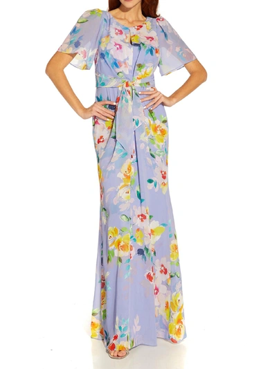 Shop Adrianna Papell Womens Tie Waist Maxi Evening Dress In Multi