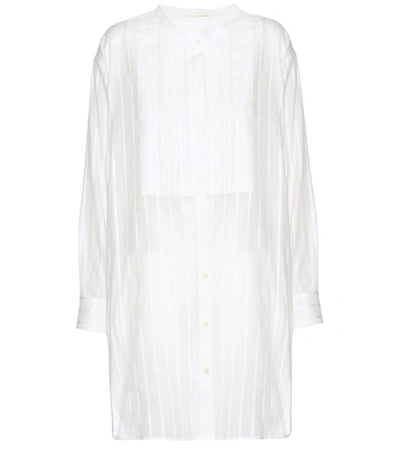 Shop Saint Laurent Striped Cotton Tunic Dress In White