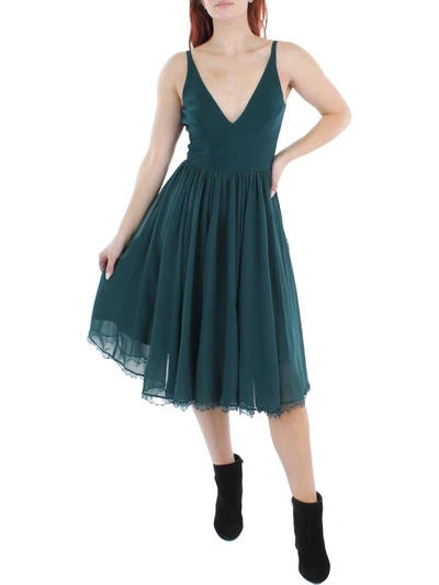 Shop Dress The Population Alicia Womens Crepe Lace Hem Fit & Flare Dress In Green