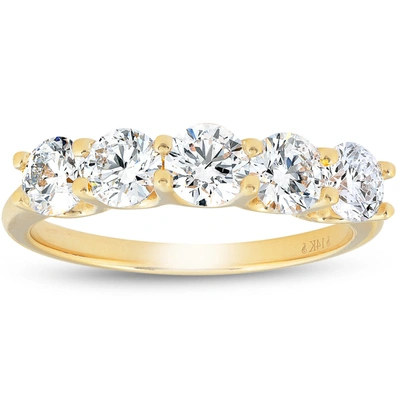 Pompeii3 1 1/4 Ct Lab Grown Diamond Five Stone Wedding Ring 14k Yellow Gold U Prong In Multi