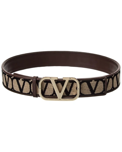 Shop Valentino Vlogo 40 Reversible Toile Iconographe Canvas & Leather Belt In Brown