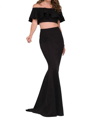 Shop Jovani Two Piece Off Shoulder With Skirt In Black