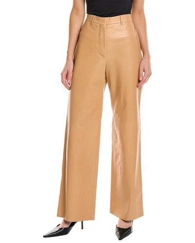 Shop Ferragamo Straight Leg Silk-lined Leather Pant In Brown