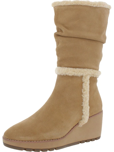 Shop Anne Klein Preslie Womens Leather Slouchy Wedge Boots In Beige