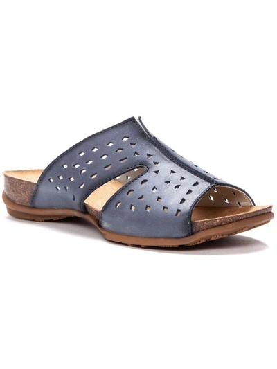 Shop Propét Fionna Womens Leather Perforated Footbed Sandals In Blue