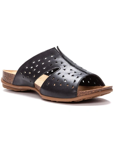 Shop Propét Fionna Womens Leather Perforated Footbed Sandals In Black