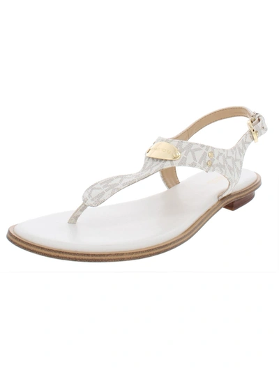 Shop Michael Michael Kors Mk Plate Womens Coated Canvas Logo Thong Sandals In White