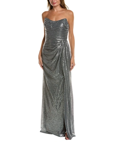 Shop Rene Ruiz Strapless Sequin Draped Gown In Silver