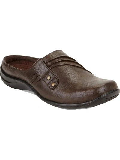 Shop Easy Street Holly Womens Faux Leather Stretch Mules In Brown