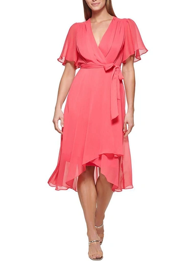 Shop Dkny Womens Flutter Sleeve Midi Wrap Dress In Pink
