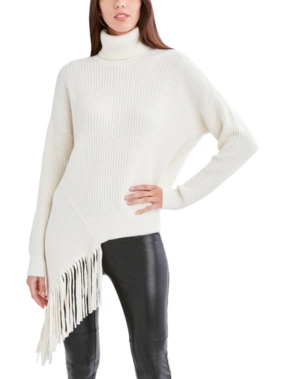 Shop Bcbgmaxazria Womens Ribbed Knit Fringe Turtleneck Sweater In White