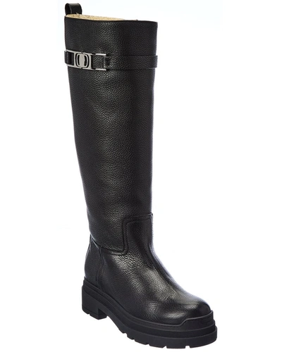 Shop Ferragamo Salvatore  Ryder F Leather Knee-high Boot In Black