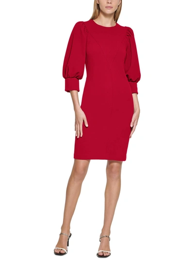 Shop Calvin Klein Petites Womens Jewel Neck Mini Wear To Work Dress In Red