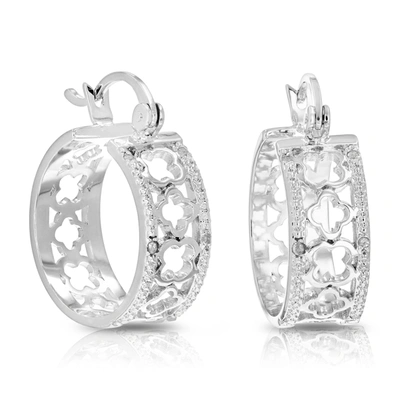 Shop Vir Jewels 1/20 Cttw Diamond Hoop Earrings Brass With Rhodium Plating Clover 1/2 Inch In Silver