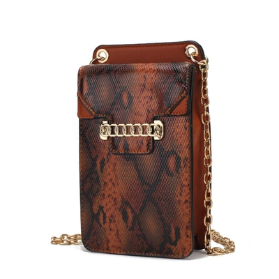 Mkf Collection By Mia K Yael Snake Embossed Vegan Leather Phone Crossbody Bag In Brown