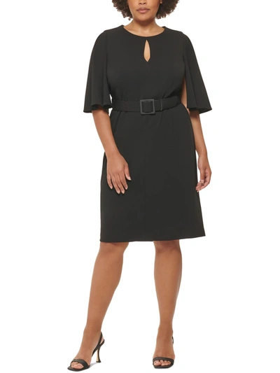 Shop Calvin Klein Plus Womens Belted Midi Sheath Dress In Black