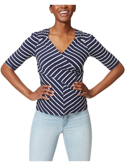 Shop Anne Klein Sport Womens Striped Blouson Pullover Top In Blue