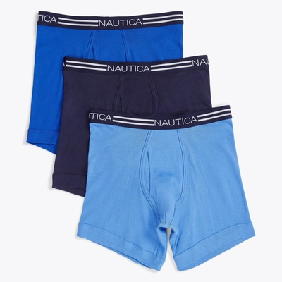 Shop Nautica Mens Classic Boxer Briefs, 3-pack In Blue