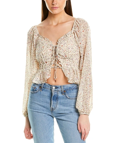Shop Aiden Lace-up Top In Beige