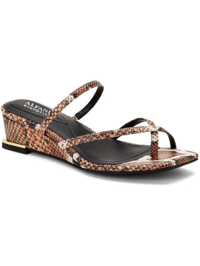 Shop Alfani Eadyn Womens Faux Leather Slip On Wedge Sandals In Multi