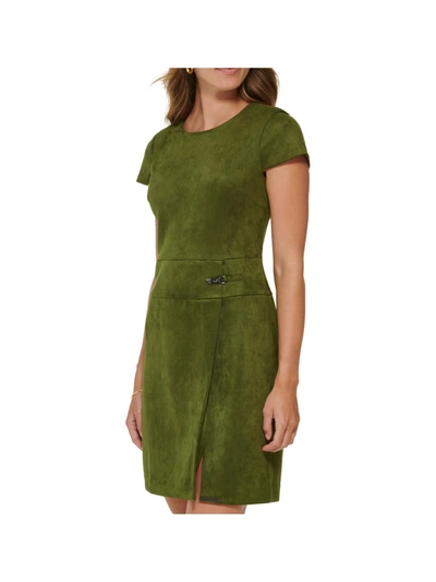 Shop Dkny Womens Faux Suede Mini Sheath Dress In Green