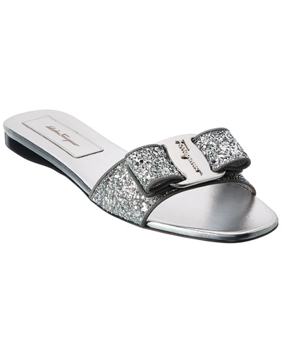 Shop Ferragamo Salvatore  Vicky Leather Sandal In Silver