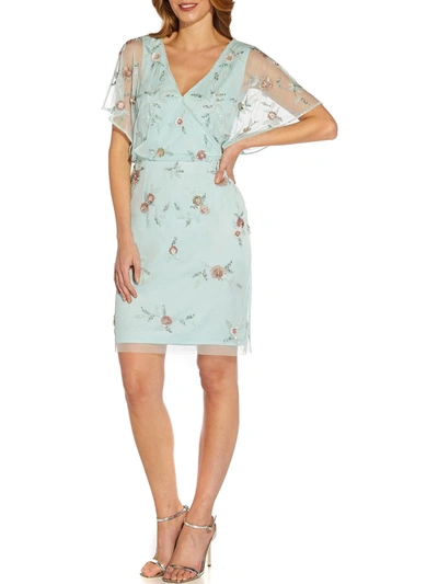 Shop Adrianna Papell Womens Floral Embellished Cocktail And Party Dress In Green