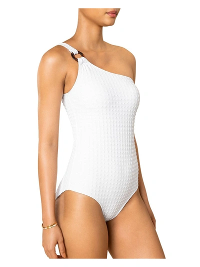 Shop Shoshanna Womens Jacquard One Shoulder One-piece Swimsuit In White