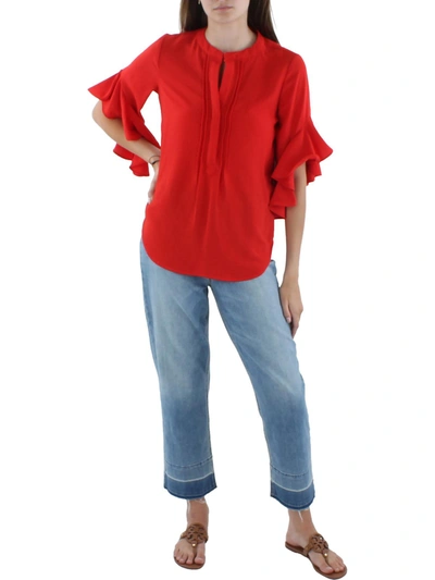 Shop Vince Camuto Womens Ruffle Sleeve Split Neck Blouse In Red