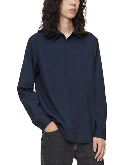 Shop Calvin Klein Mens Point-collar Pocket Button-down Shirt In Blue