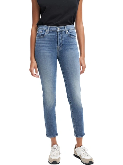 Shop 7 For All Mankind Womens High Waist Ankle Skinny Jeans In Blue