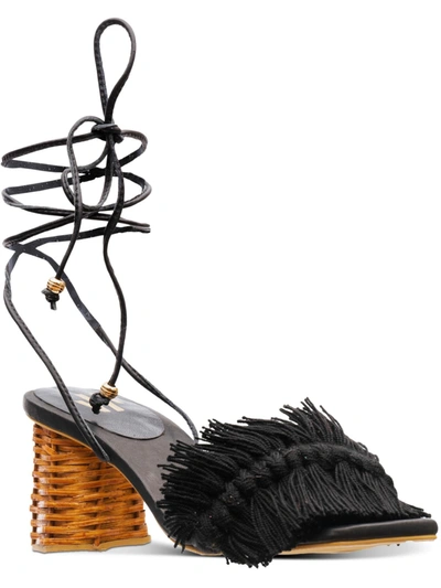 Shop Silvia Cobos Canasto Fringe Womens Leather Dressy Heels In Black