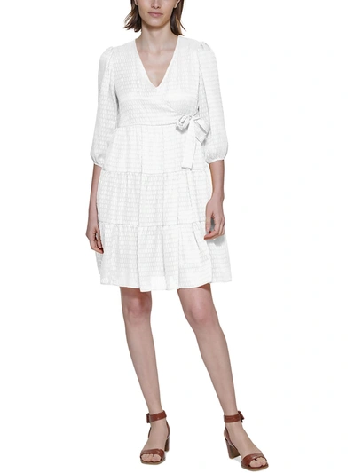 Shop Calvin Klein Womens Metallic Knee Midi Dress In White