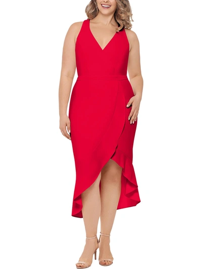 Shop Xscape Plus Womens Ruffled Calf Midi Dress In Red