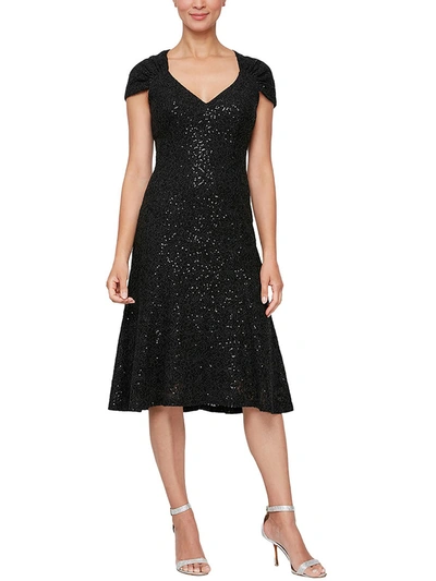 Shop Alex Evenings Womens Embroidered Midi Cocktail And Party Dress In Black