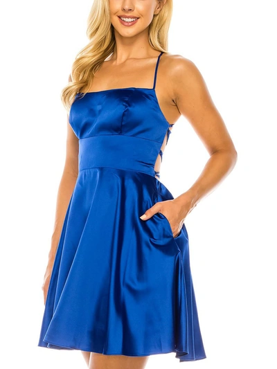 Shop B Darlin Juniors Womens Lace-up Mini Fit & Flare Dress In Blue