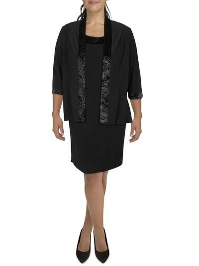 Shop R & M Richards Womens Knit Velvet Trim Collarless Blazer In Black
