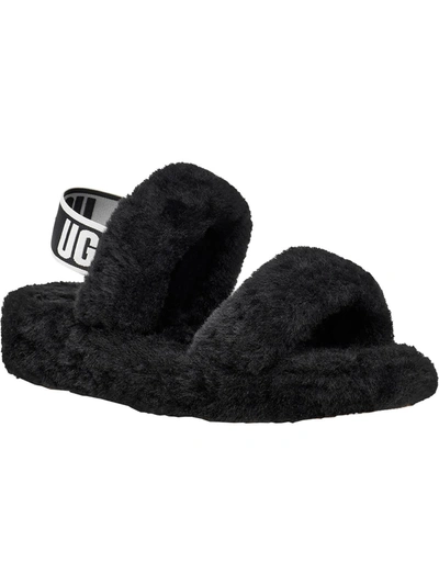 Ugg Oh Yeah Sheepskin Slingback Slippers In Black