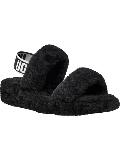 Shop Ugg Oh Yeah Womens Shearling Open Toe Slip-on Slippers In Black