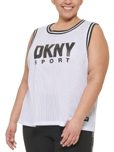 Shop Dkny Sport Plus Womens Jersey Workout Tank Top In White