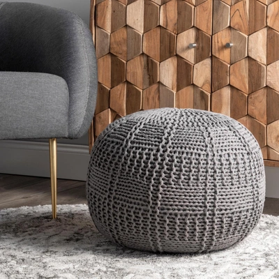 Nuloom Berlin Casual Knitted Filled Ottoman Pouf