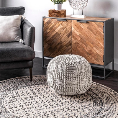 Nuloom Berlin Casual Knitted Filled Ottoman Pouf