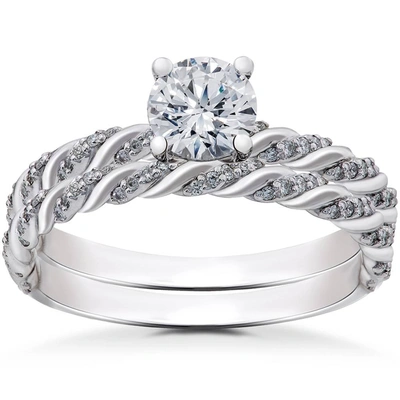 Shop Pompeii3 1/3 Ct Diamond Mia Engagement Ring Setting & Matching Wedding Band In Silver