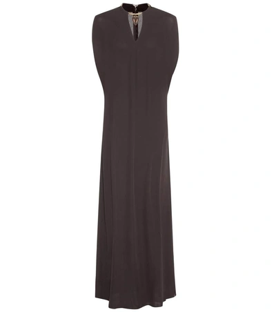 Shop Valentino Embellished Silk Dress In Brown